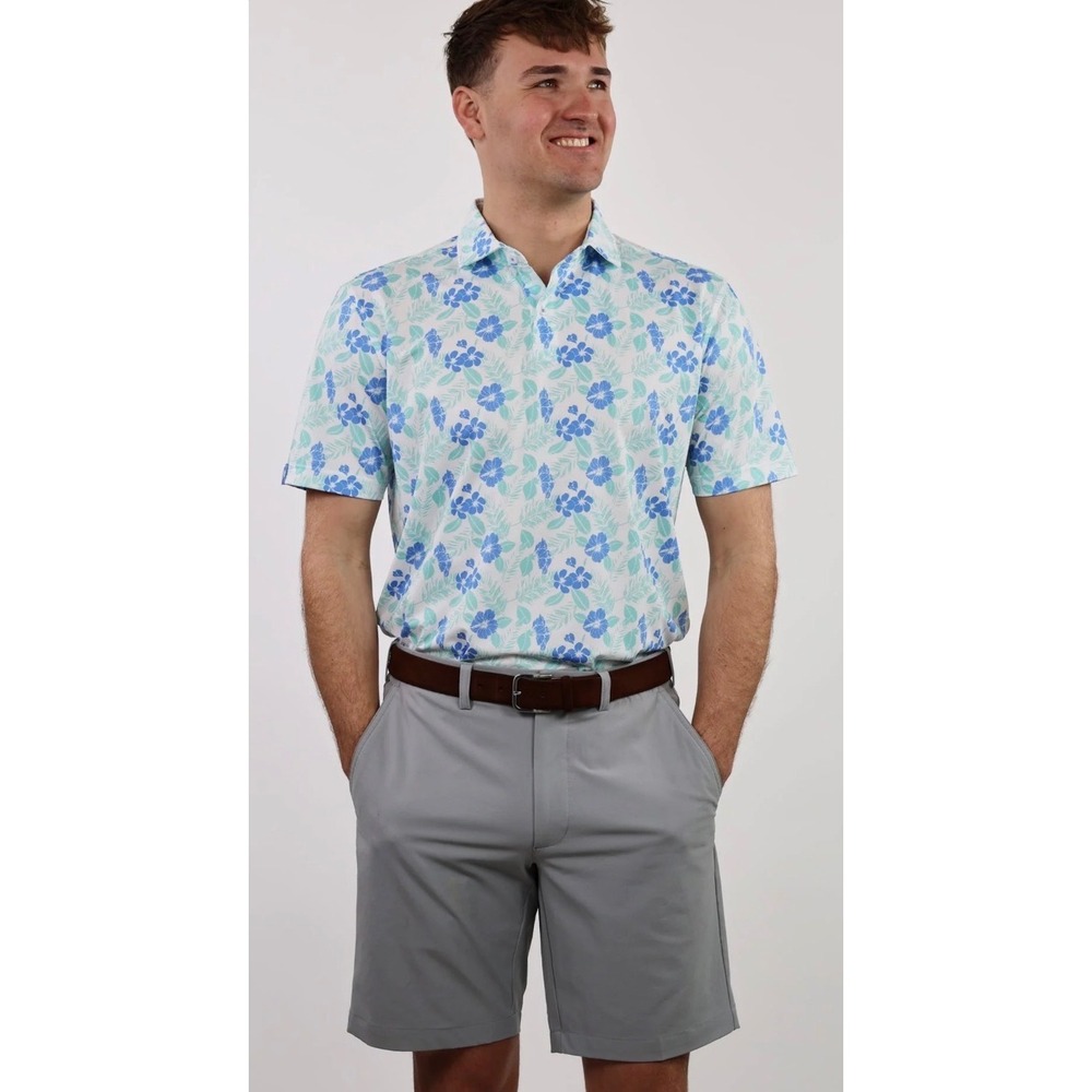 Donald Ross "Mack" Hawaiian Vibes Floral Print Golf Polo Sportswear Stretch Sz L